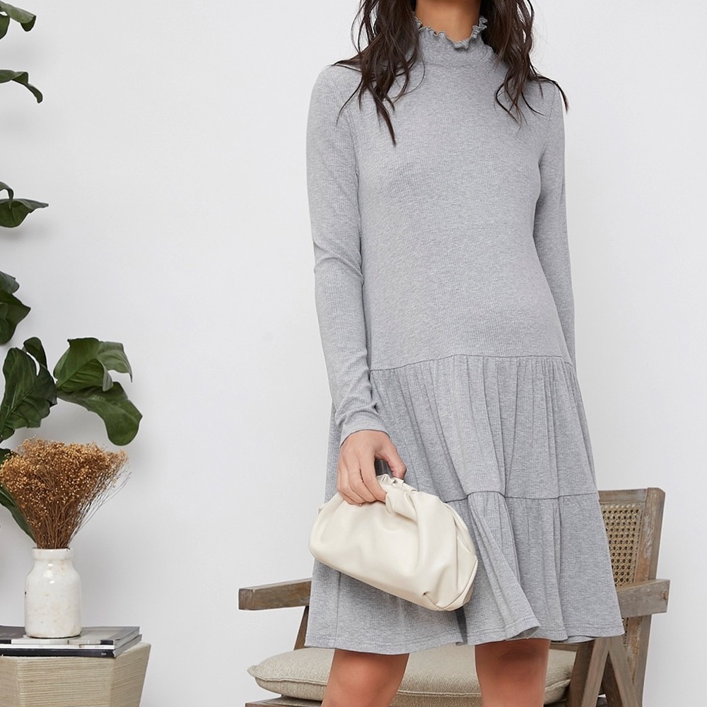 Ribbed gray maternity dress midi